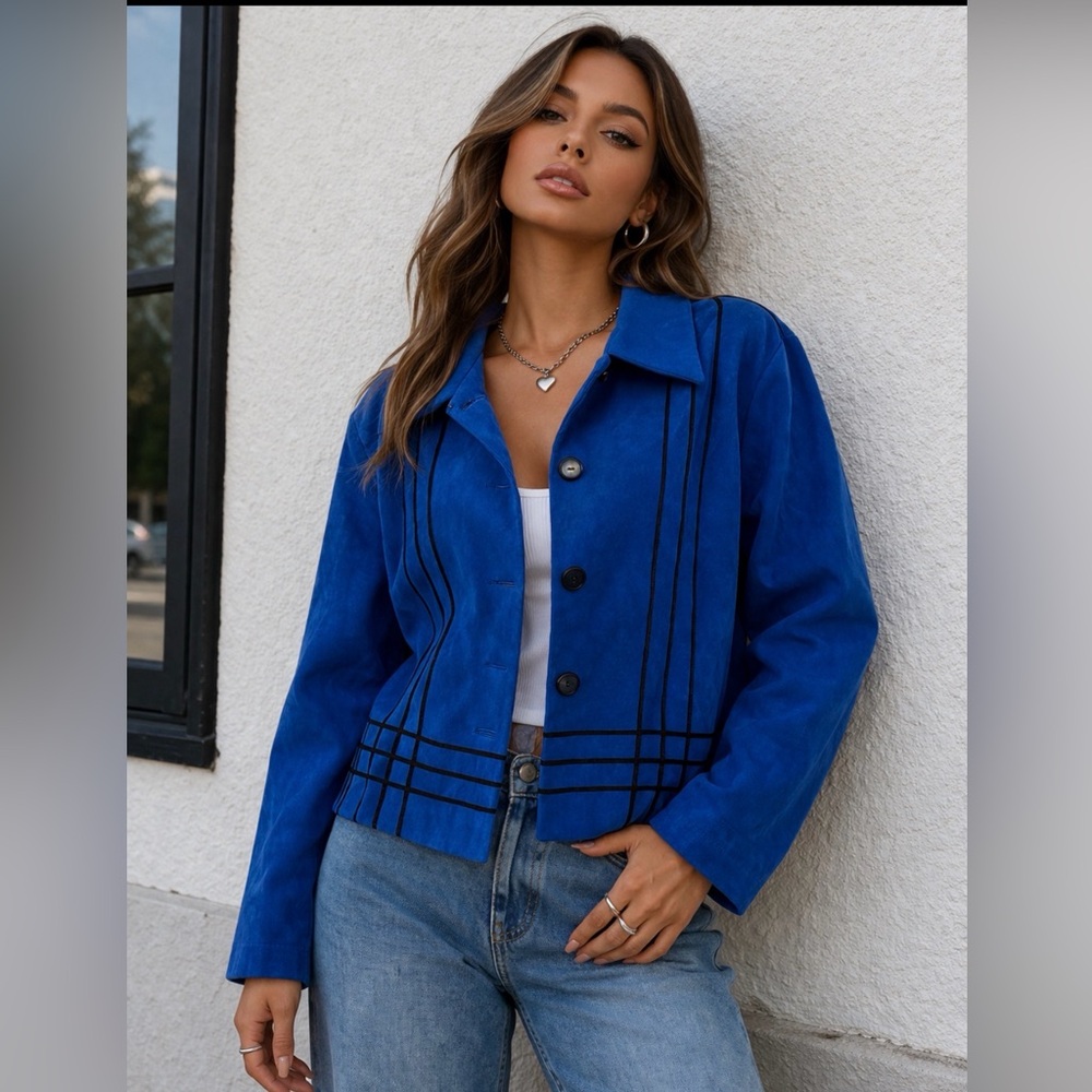 Vintage Cobalt Blue Button-Front Jacket
